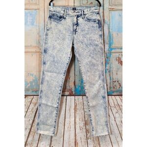 Gap Womens 29 Blue Denim Acid Wash Mid Rise Slim Fit Straight Leg Jeans Raw Hem